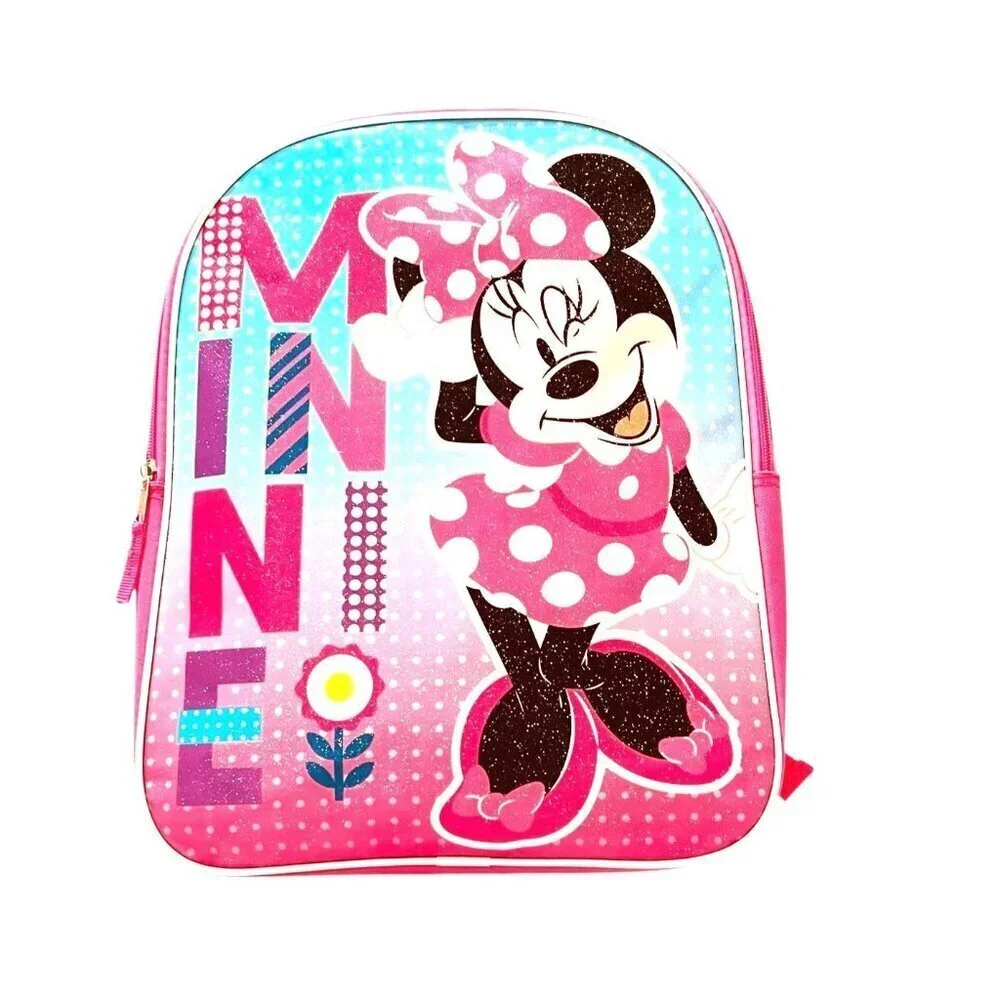 Disney Minnie Mouse Pink Backpack for Girls – Glitter Polka Dot Design